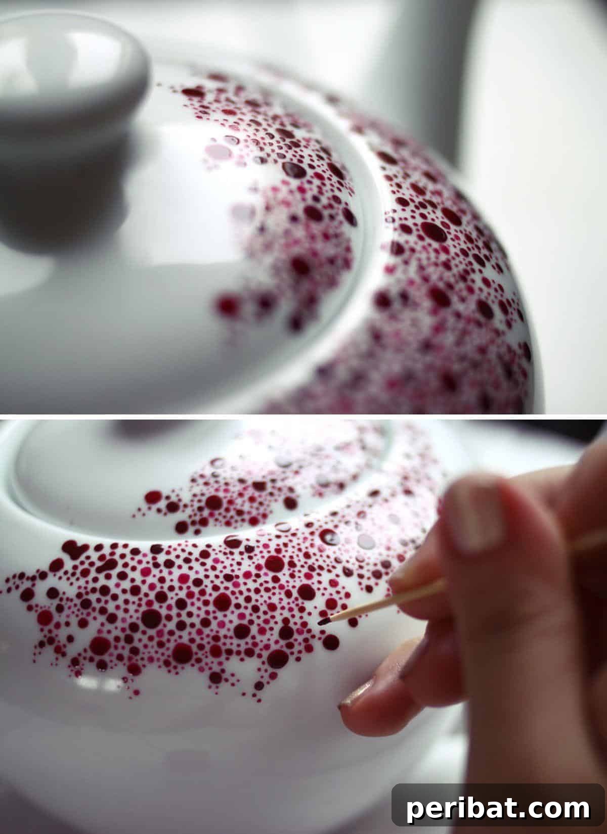 A white porcelain teapot adorned with intricate hand-painted designs, adding artistic flair.