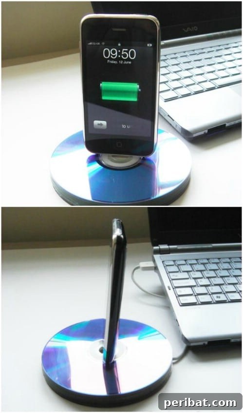 Recycled CD iPhone Dock