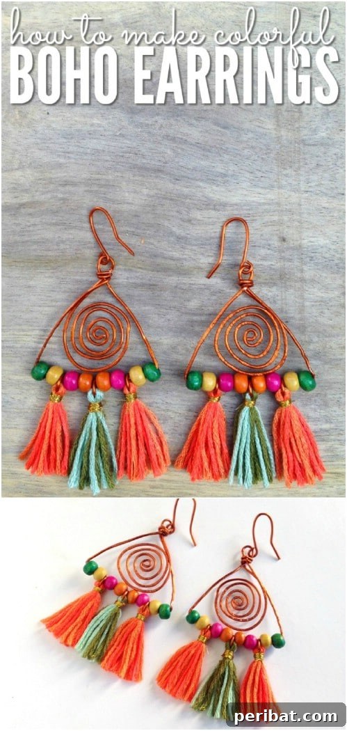 Colorful Copper And Bead Tassel Earrings