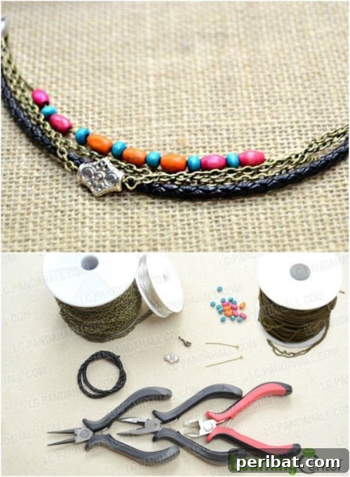 DIY Chain And Wood Bead Bracelet