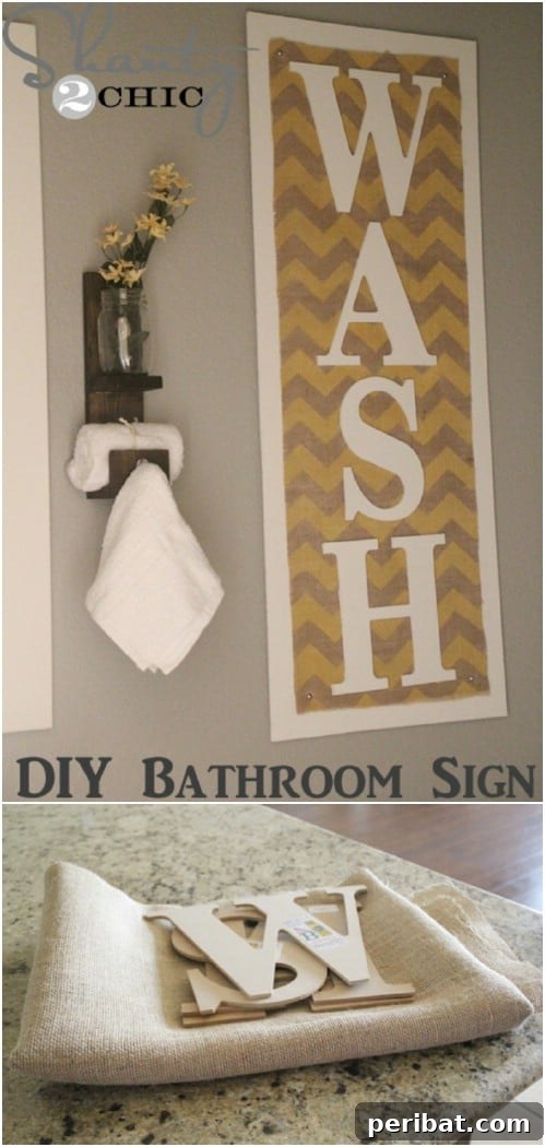 DIY Chevron Burlap Bathroom Sign