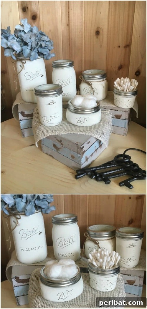 Distressed Mason Jar Bathroom Storage
