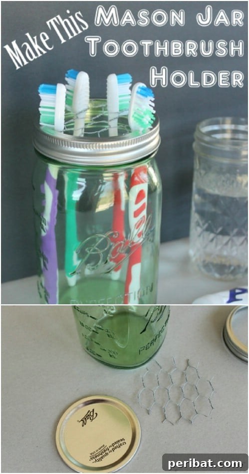 Five Minute Rustic Mason Jar Toothbrush Holder