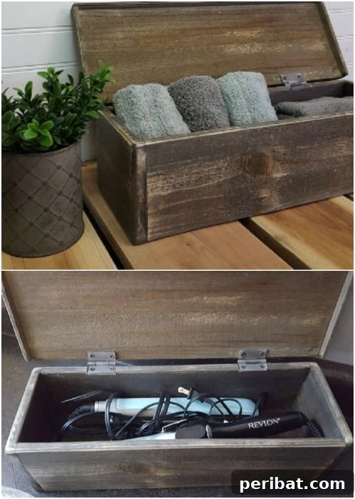 Rustic Wooden Box Towel Storage