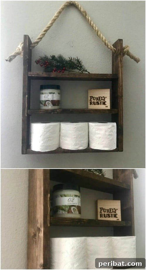 Rustic Wood And Rope Hanging Shelf