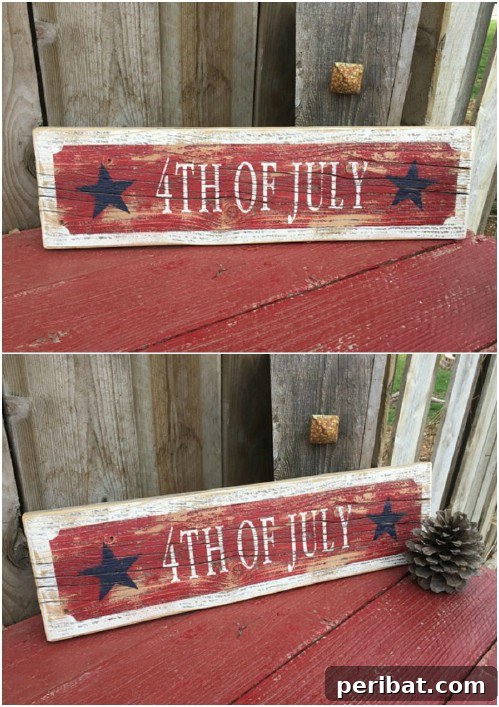 Rustic Distressed Fourth Of July Sign Handcrafted Decor