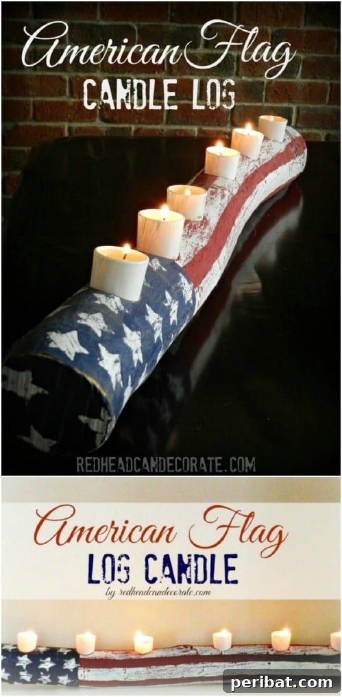Upcycled Log Candleholder American Flag Design