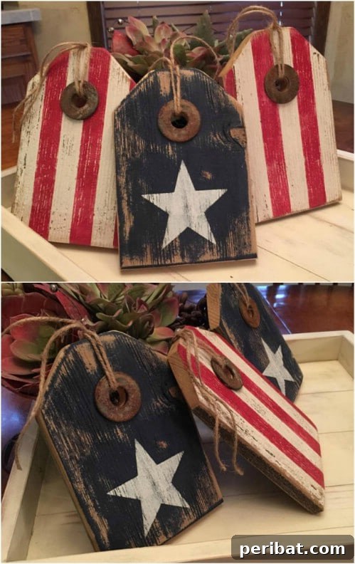 Rustic Distressed Wooden Tags for Fourth of July
