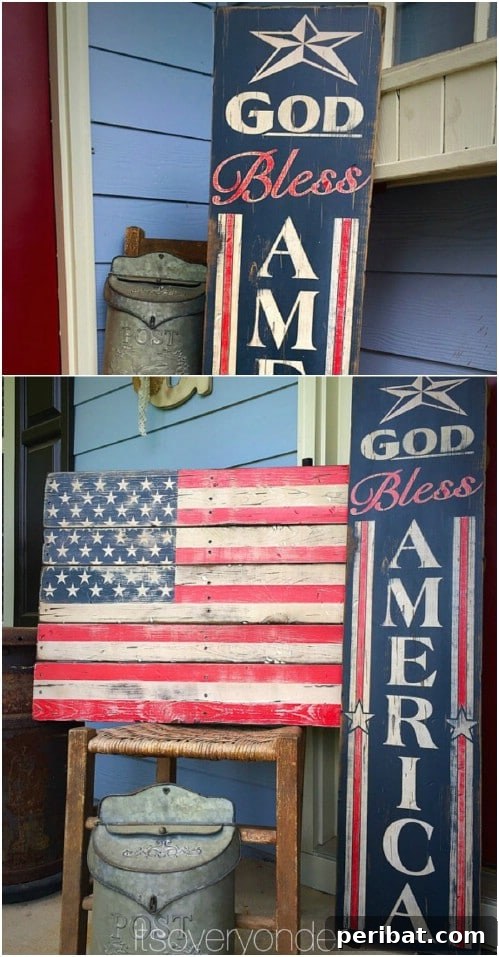 Large Wooden Patriotic Porch Sign 'God Bless America'