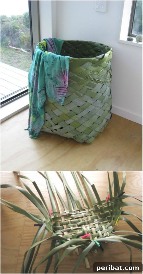 Ingenious DIY Laundry Storage for Effortless Organization 11 Handwoven Flax Laundry Basket with natural texture