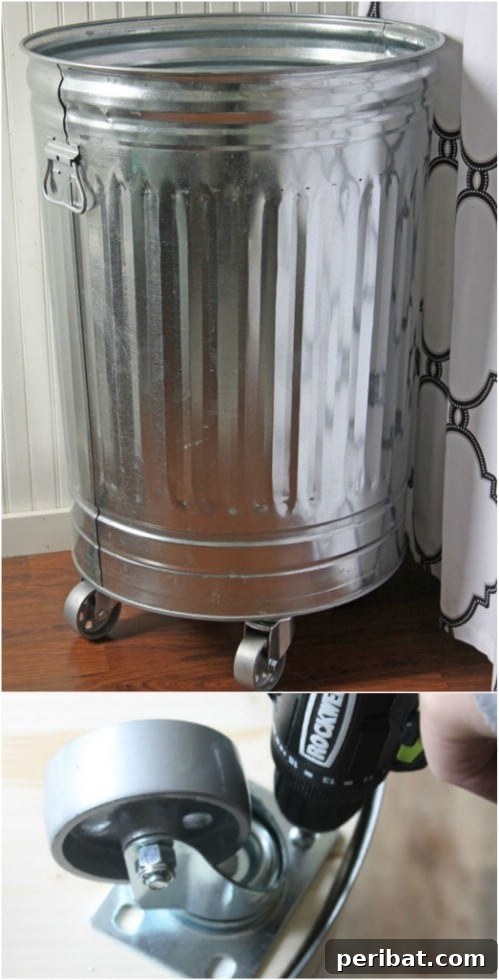 Ingenious DIY Laundry Storage for Effortless Organization 13 Creative DIY Industrial-Style Laundry Hamper made from a galvanized trash can