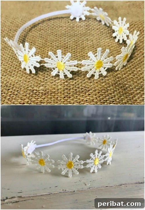 Gorgeous Daisy Chain Headband - Crochet Floral Hair Accessory