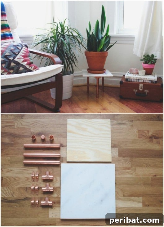 Elevate Your Patio with 10 Easy DIY Plant Stands 8 DIY Copper And Marble Plant Stand
