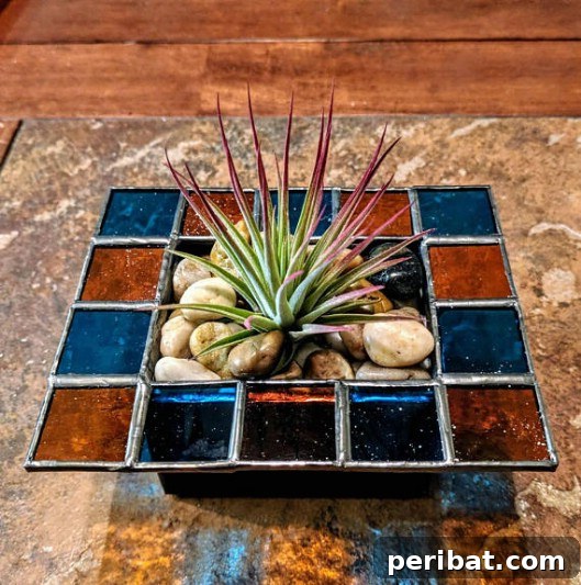 DIY Stained Glass Patio Tabletop Planter for succulents