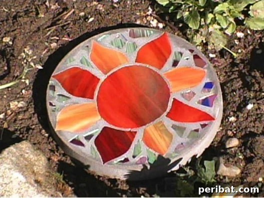 DIY stained glass mosaic stepping stones for garden paths