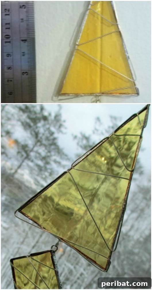 Colorful stained glass suncatcher hanging outdoors
