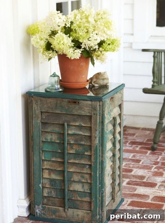 Unlock Rustic Charm: Shutter Repurposing Ideas for Your Home 14 Lovely Outdoor Shutter Side Table for patio decor