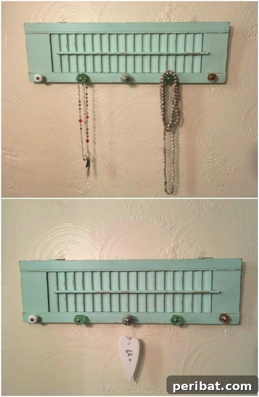 Unlock Rustic Charm: Shutter Repurposing Ideas for Your Home 17 Repurposed Shutter Jewelry Holder for necklaces and bracelets