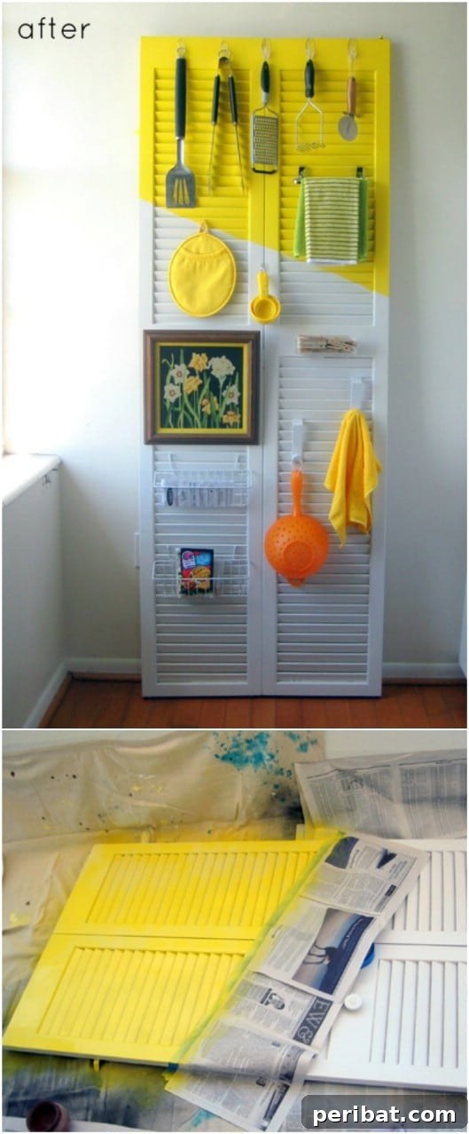 Unlock Rustic Charm: Shutter Repurposing Ideas for Your Home 18 Repurposed Shutter Kitchen Utensil Holder for rustic kitchens