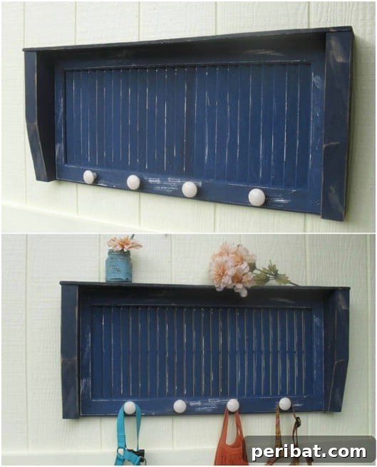 Unlock Rustic Charm: Shutter Repurposing Ideas for Your Home 3 Repurposed Shutter Entryway Shelf for organizing