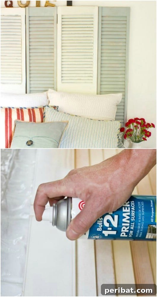 Unlock Rustic Charm: Shutter Repurposing Ideas for Your Home 4 DIY Coastal Style Shutter Headboard with weathered finish