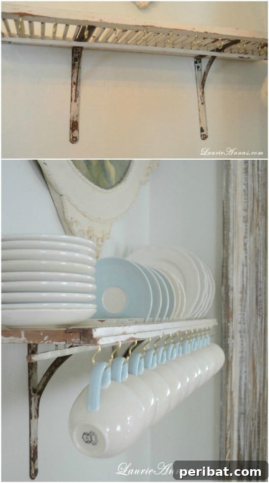 Unlock Rustic Charm: Shutter Repurposing Ideas for Your Home 7 Old Shutter Turned Mug Rack for farmhouse kitchens
