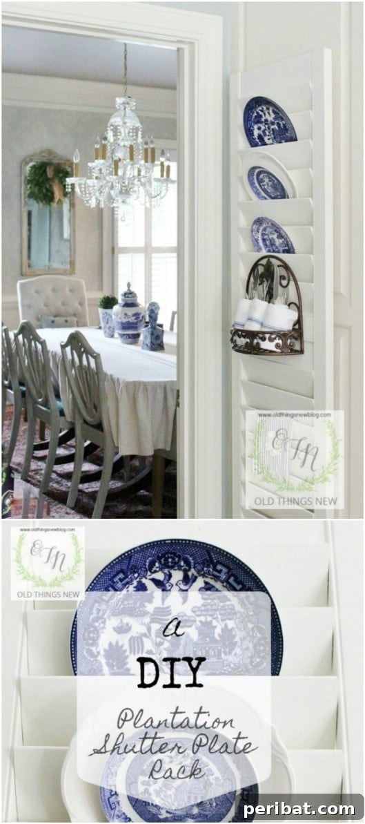 Unlock Rustic Charm: Shutter Repurposing Ideas for Your Home 10 DIY Shutter Plate Rack displaying decorative plates