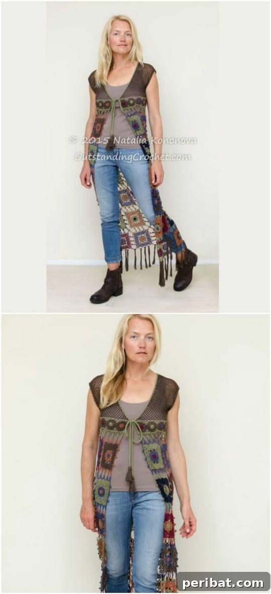Long Sleeveless Crocheted Cardigan