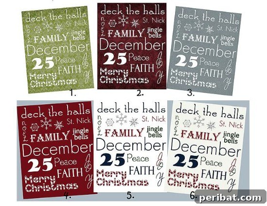 The Essential 50 Plus Creative Christmas Printables Pack 15 Christmas Subway Art printables in various colors and designs, perfect for framing.