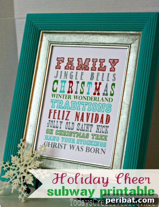 The Essential 50 Plus Creative Christmas Printables Pack 18 Holiday Cheer Subway Art printable, featuring bright Christmas colors for festive decor or gifts.