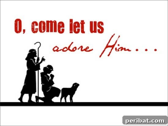 The Essential 50 Plus Creative Christmas Printables Pack 23 O Come Let Us Adore Him printable, depicting the wise men with baby Jesus, suitable for cards or framing.