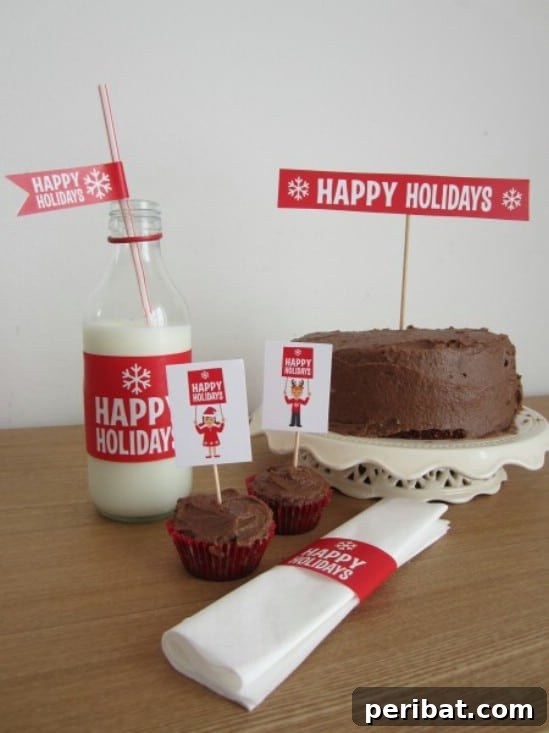 The Essential 50 Plus Creative Christmas Printables Pack 31 Happy Holidays Printables collection for party decorations, straw flags, and name tags.