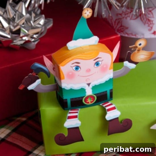 The Essential 50 Plus Creative Christmas Printables Pack 36 3D Elf printable template for creating a charming paper elf decoration.