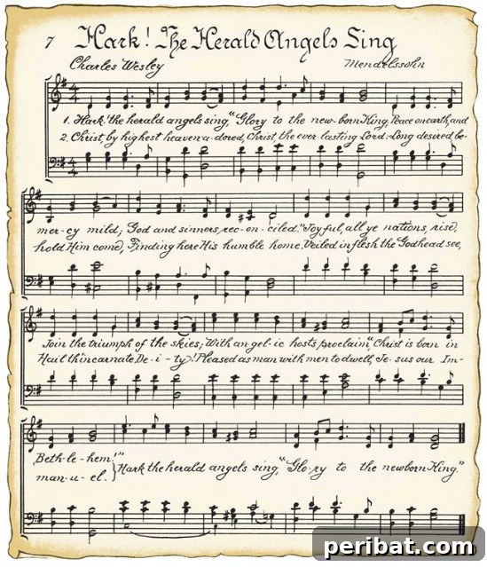 The Essential 50 Plus Creative Christmas Printables Pack 44 Vintage Christmas Carol Printable, featuring 'Hark the Herald Angels Sing' sheet music.