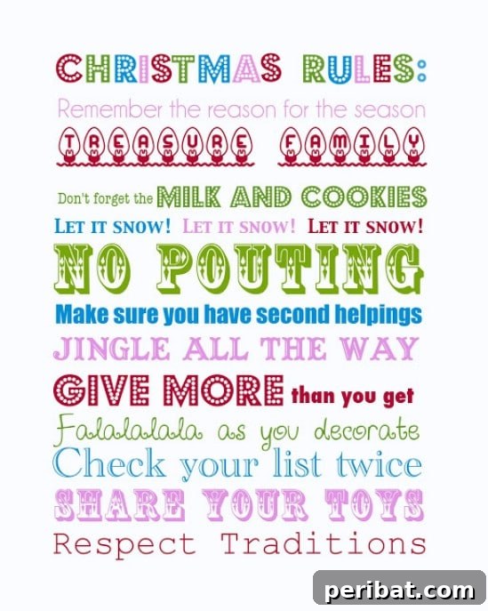 The Essential 50 Plus Creative Christmas Printables Pack 47 Christmas Rules Printable for children, perfect for framing as a decorative reminder.