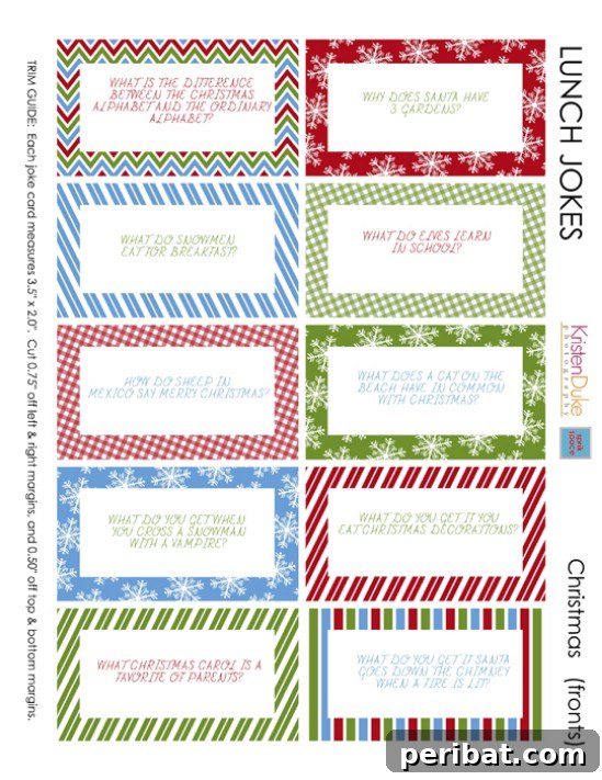 The Essential 50 Plus Creative Christmas Printables Pack 53 Christmas Jokes printable, offering 20 festive jokes perfect for kids' lunchboxes or gift tags.