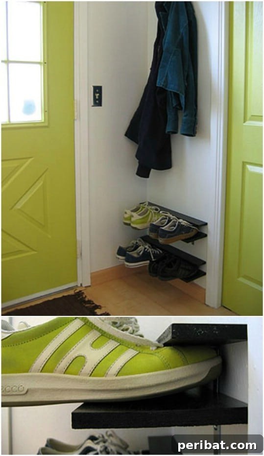 DIY Floating Entryway Shoe Rack