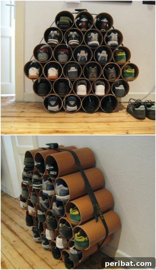 Repurposed PVC Pipe Shoe Holders
