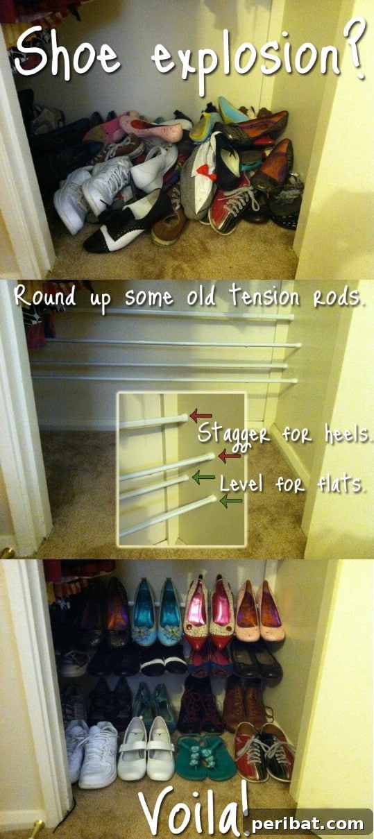 Simple DIY Tension Rod Shoe Rack