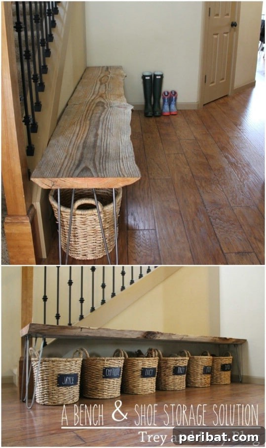 DIY Bench And Basket Storage