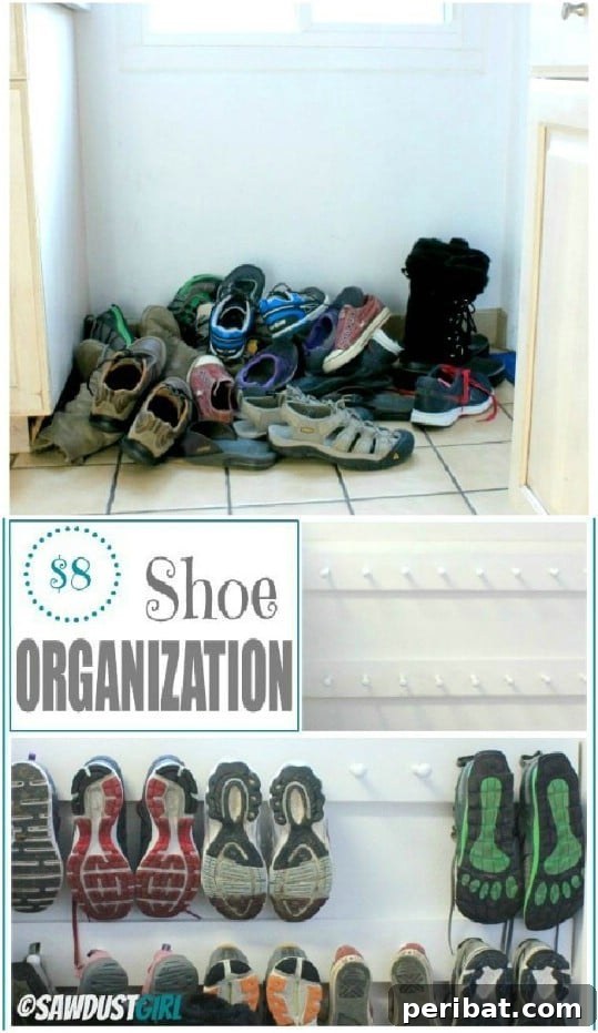 DIY Wooden Peg Shoe Organizer