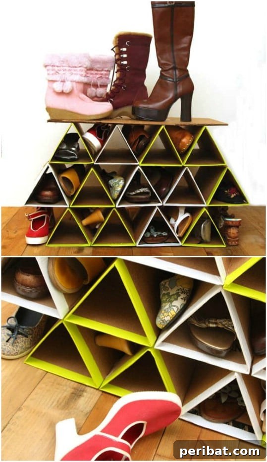 DIY Space Saving Repurposed Cardboard Shoe Rack