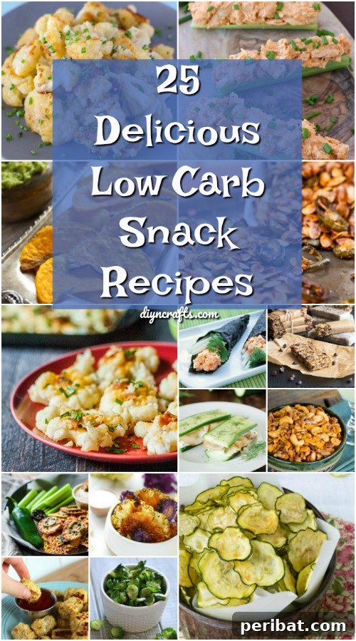 A vibrant collage of 25 delicious low-carb snack recipes, featuring fresh ingredients and healthy options designed to curb cravings.