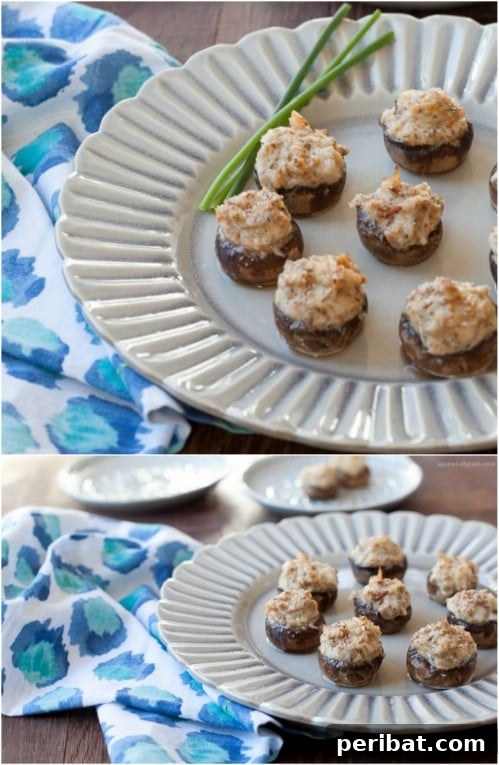 Savory crab-stuffed mushrooms, baked to golden perfection