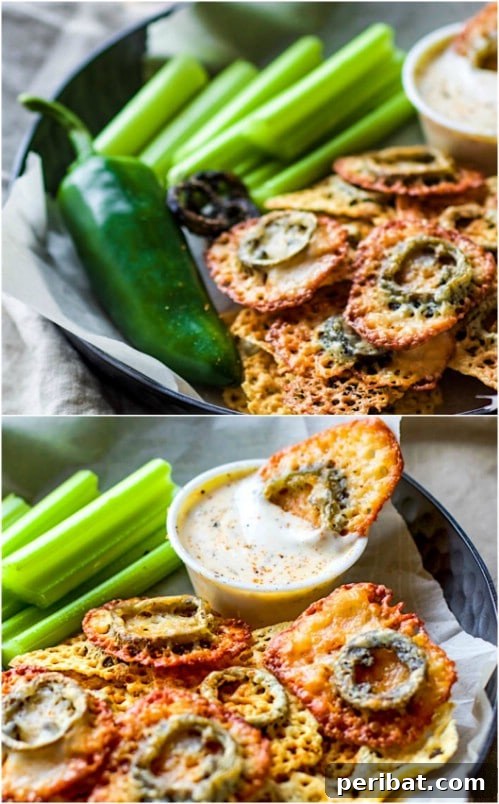Crispy baked jalapeno slices topped with melted cheese