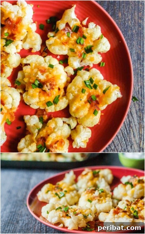Individual loaded smashed cauliflower bites topped with cheese and chives