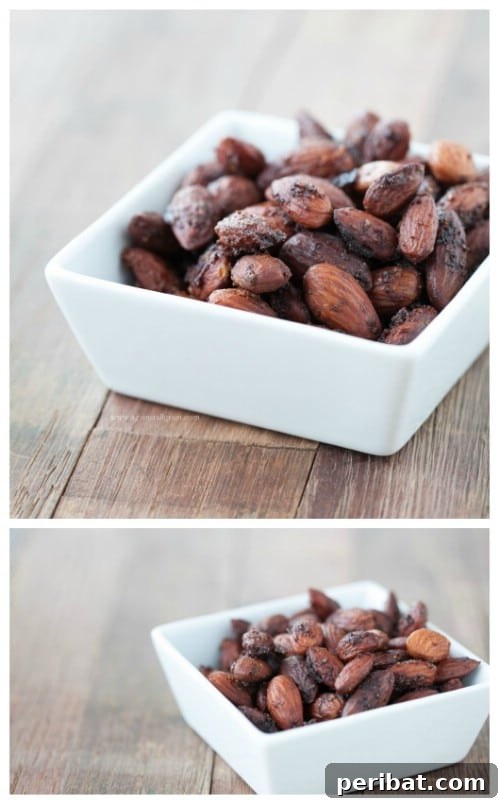 Roasted homemade spicy almonds in a bowl
