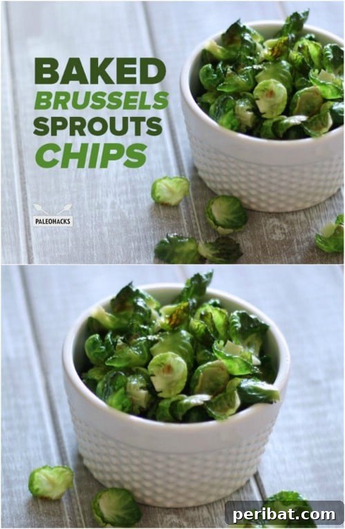 Thinly sliced and baked Brussels sprouts chips with a golden crisp