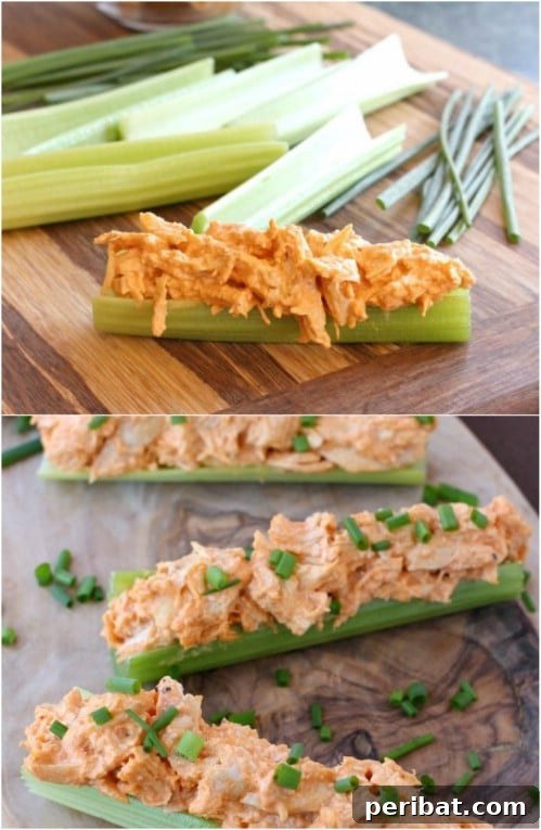 Celery sticks filled with creamy buffalo chicken mixture