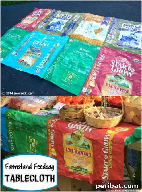 DIY Farm Stand Feed Bag Tablecloth